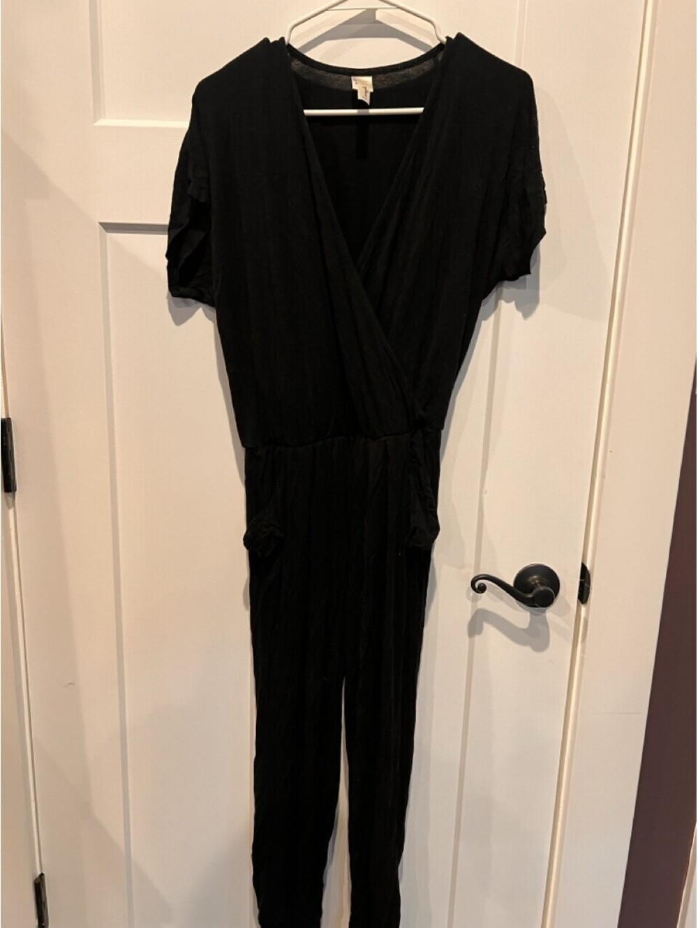 Loveappella Womens Petite S Black Surplice Dolman Sleeve Jumpsuit PS